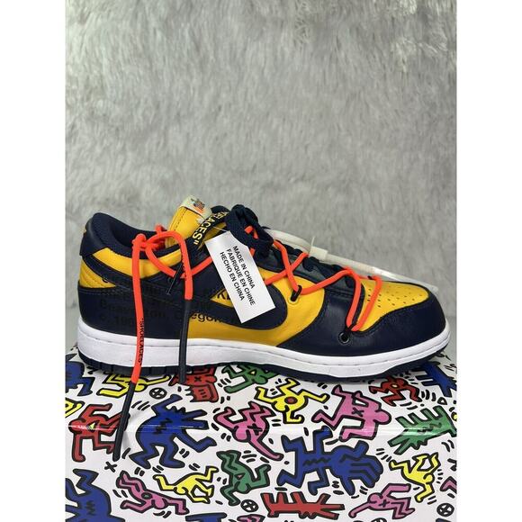 Size 8 - Nike Dunk Low x OFF-WHITE University Gold and Navy CT0856-700 DS OG ALL - Picture 2 of 16